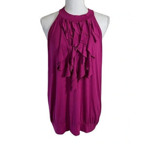 Ashley Stewart Fuchsia Blouse Size 14/16 Ruffles Sleeveless Stretch Knit Top